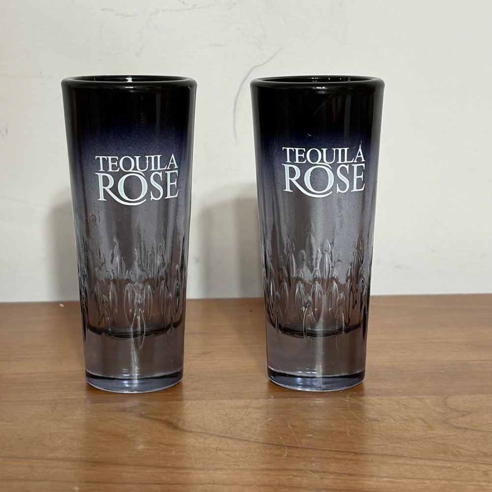 Tequila Rose Shot Glasses Set of 2 Black Ombre Tall Glass Shooters Textured Base